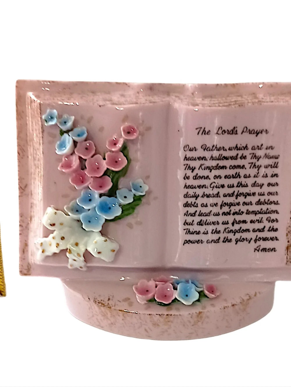 Norcrest Lords Prayer Planter Vase‎ Porcelain Hand Painted Pink Vtg Wall Pocket